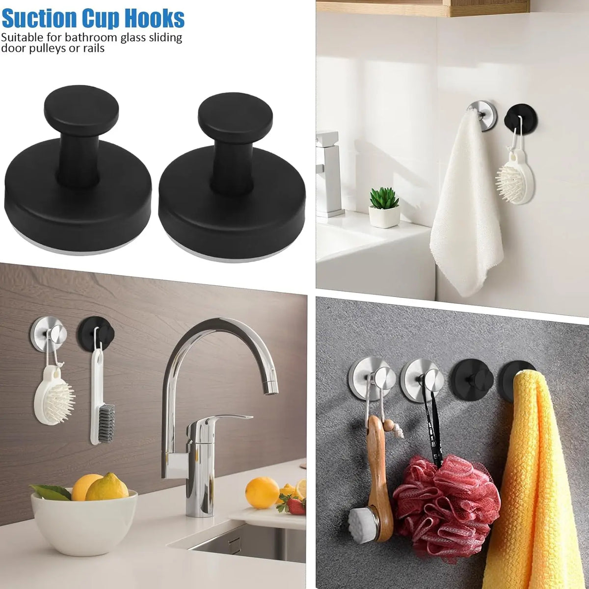 2 PCS Suction Cup Hooks christmas gift Gadgets Kitchen home essentials suction Hooks bathroom accessories Waterproof Reuseable for Shower Bathroom Towel Hooks Shower Hooks Holders Shower Hooks Hanging Towels Loofah Robe