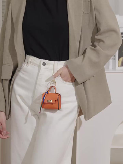 Mini Square Bag Pendant Keychain - High Quality Leather with Colorful Strap, Cute Car Keychain & Bag Charm Accessory