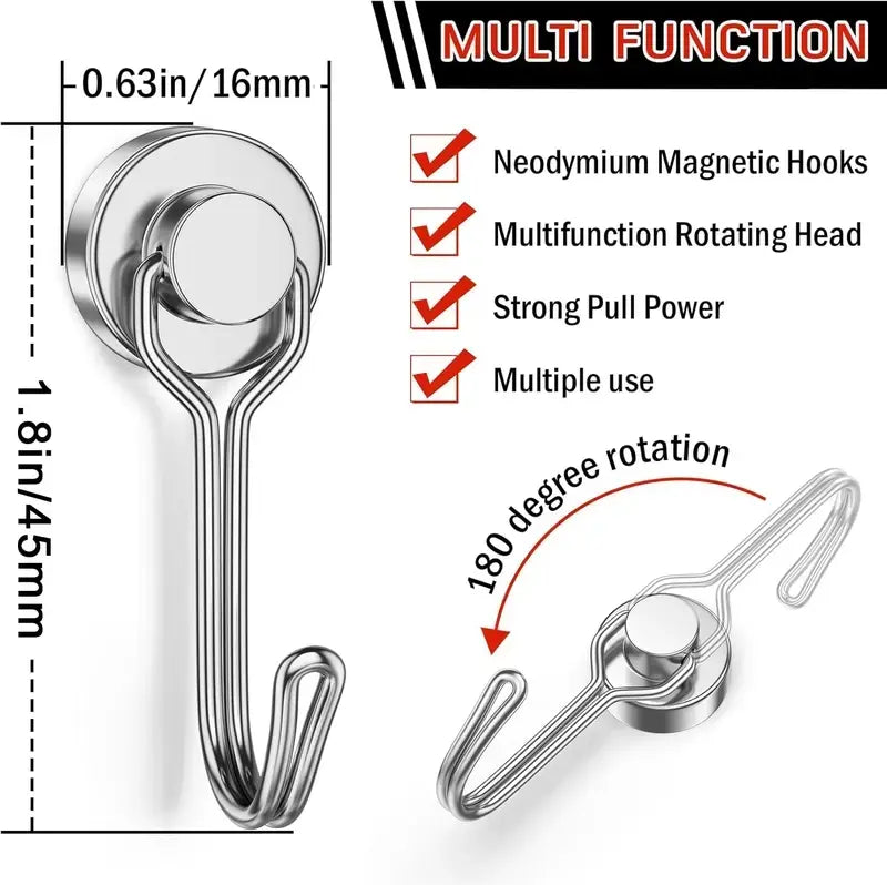 8/16 Pack Swivel Swing Magnetic Hooks 30LBS – Strong Neodymium Hooks for Cruise Cabins, Kitchen, Fridge & Other Magnetic Surfaces, Cruise Essentials 2026