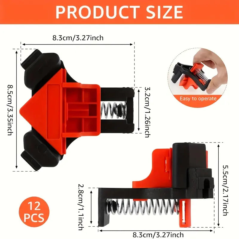 4 Abrazaderas de Esquina de Ángulo Recto Ajustables con Resorte - Abrazaderas de Carpintería de Plástico de Alta Resistencia con Mango Ergonómico y Mecanismo de Bloqueo, Abrazadera con Rosca, Sujeción Multiángulo para Gabinetes, Marcos de Fotos