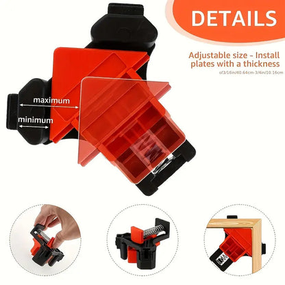 4 Abrazaderas de Esquina de Ángulo Recto Ajustables con Resorte - Abrazaderas de Carpintería de Plástico de Alta Resistencia con Mango Ergonómico y Mecanismo de Bloqueo, Abrazadera con Rosca, Sujeción Multiángulo para Gabinetes, Marcos de Fotos
