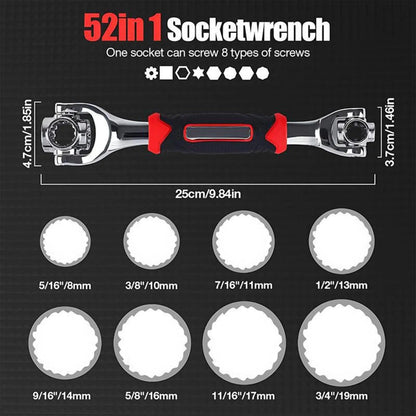 Combination Wrench Set,Universal Wrench with Multifunction 360 Degree Rotating Head,52 in 1 Socket Wrench Tool,Spanner Tool for Home and Car Repair.