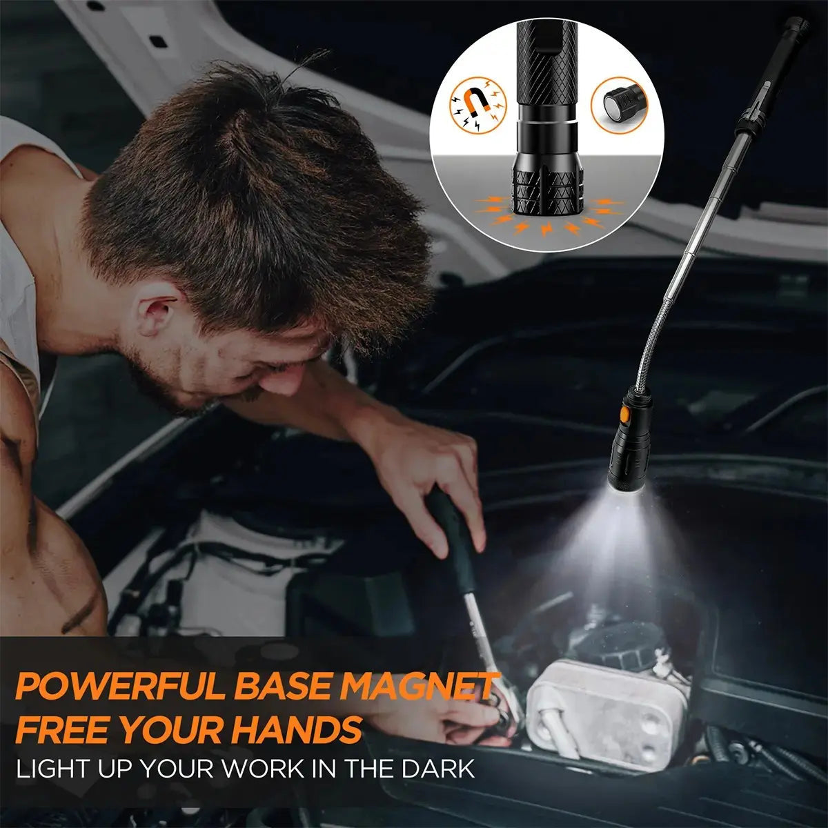 Herramientas magnéticas extensibles de recogida – Imán telescópico con linterna LED. Regalos para hombres, regalos del Día del Padre para hombres de parte de hija o hijo, regalos de cumpleaños para hombres, papá, él, accesorios para coche