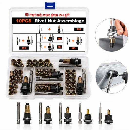 Head Rivet Nut Tool, M3 M4 M5 M6 M8 Rivnut Kit, Carbon Steel Rivnut Set, Threaded Rivet Nut Kit, Manual Riveter Rivnuts Tool Accessory for Automotive Repair Warehouses