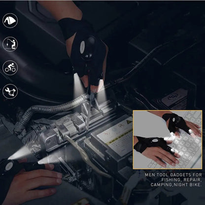 LED glove flashlight, luminous fishing gloves, emergency maintenance lighting gloves finger lights
